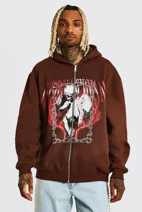 Oversized Heartless Print Zip Through Hoodie