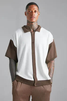 Oversized Knitted Contrast Placket Polo