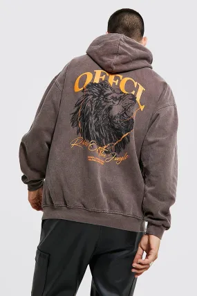 Oversized Lion Overdye Back Print Hoodie