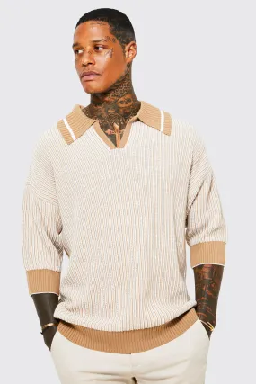Oversized Revere Collar Chunky Knitted Polo