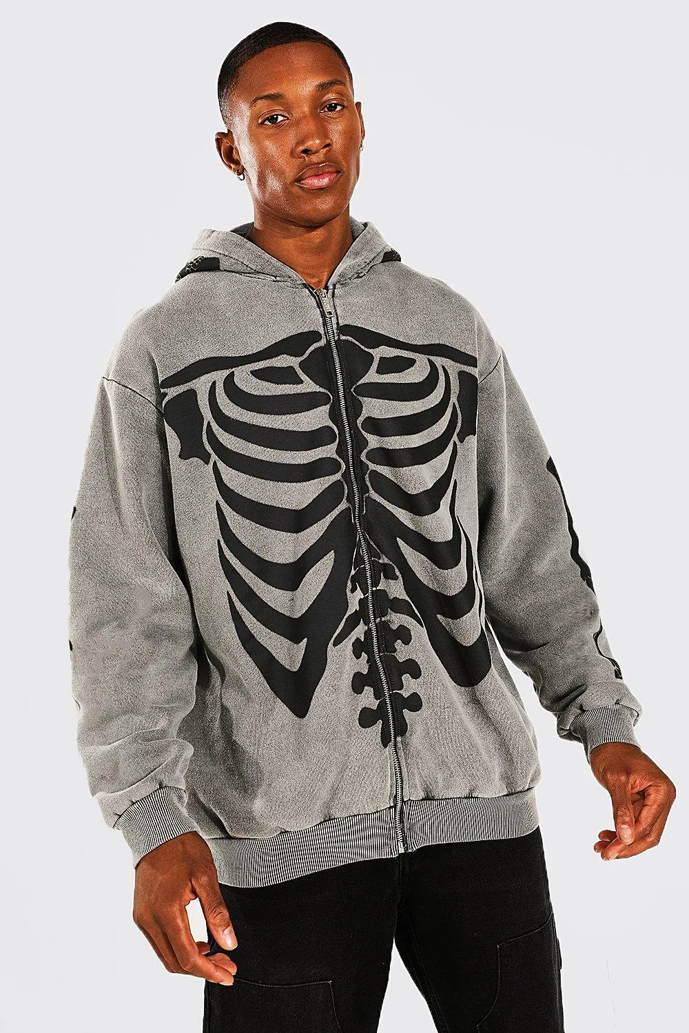 Oversized Skeleton Zip Through Hoodie