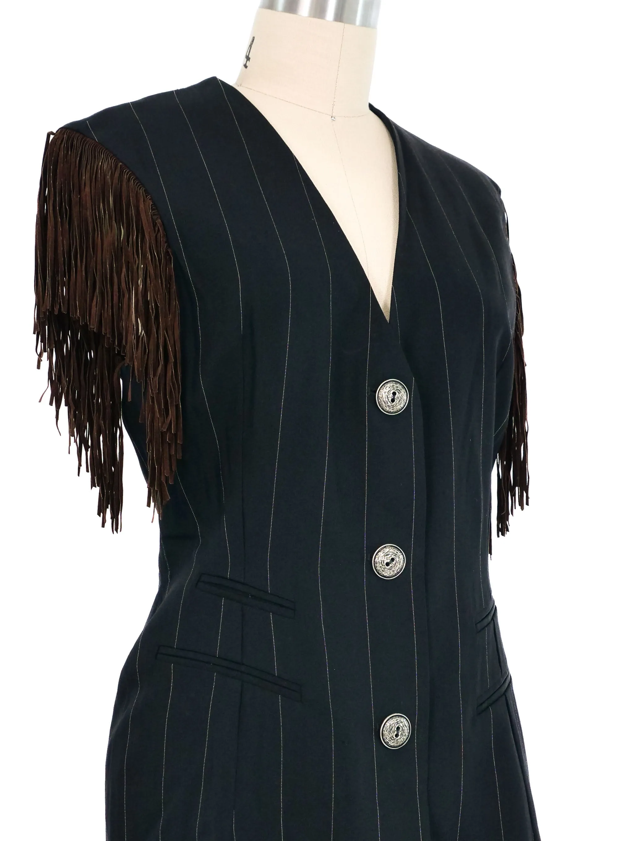 Ozbek Fringed Pinstripe Vest