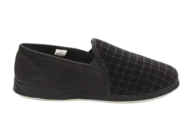 Padders Albert Slippers in Black & Charcoal