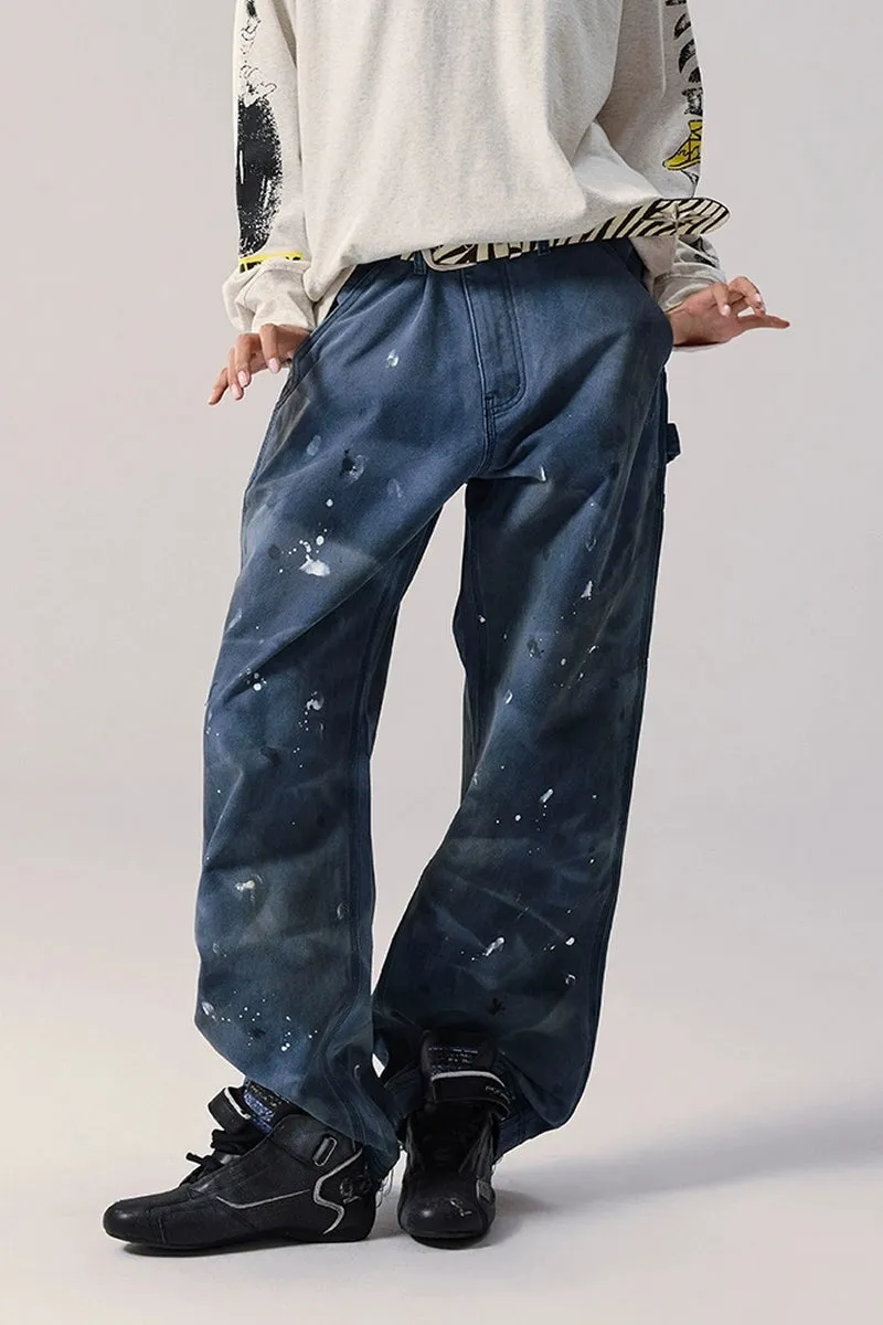 Paint-Splatter Wide Leg Cargo Pants