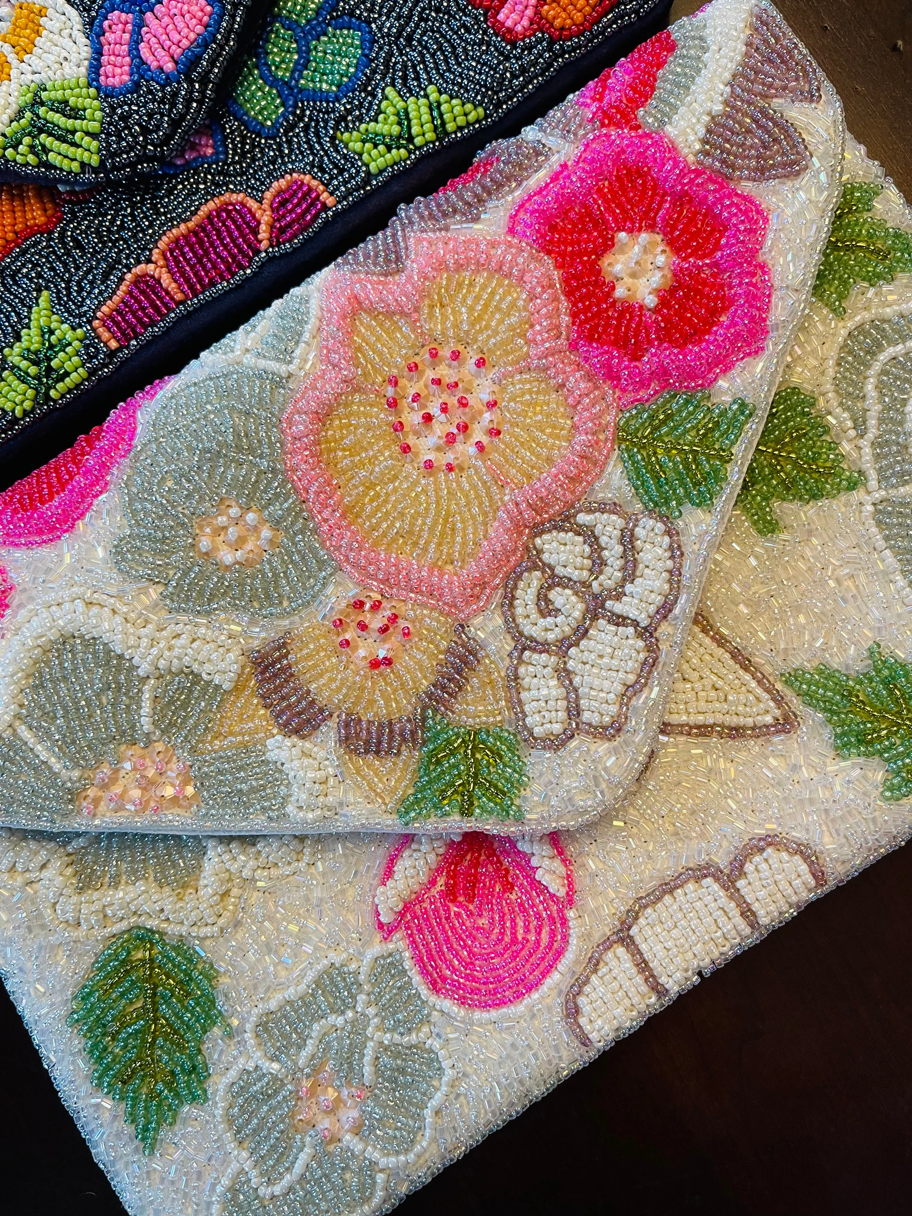 Pastel Roses Floral Beaded Clutch