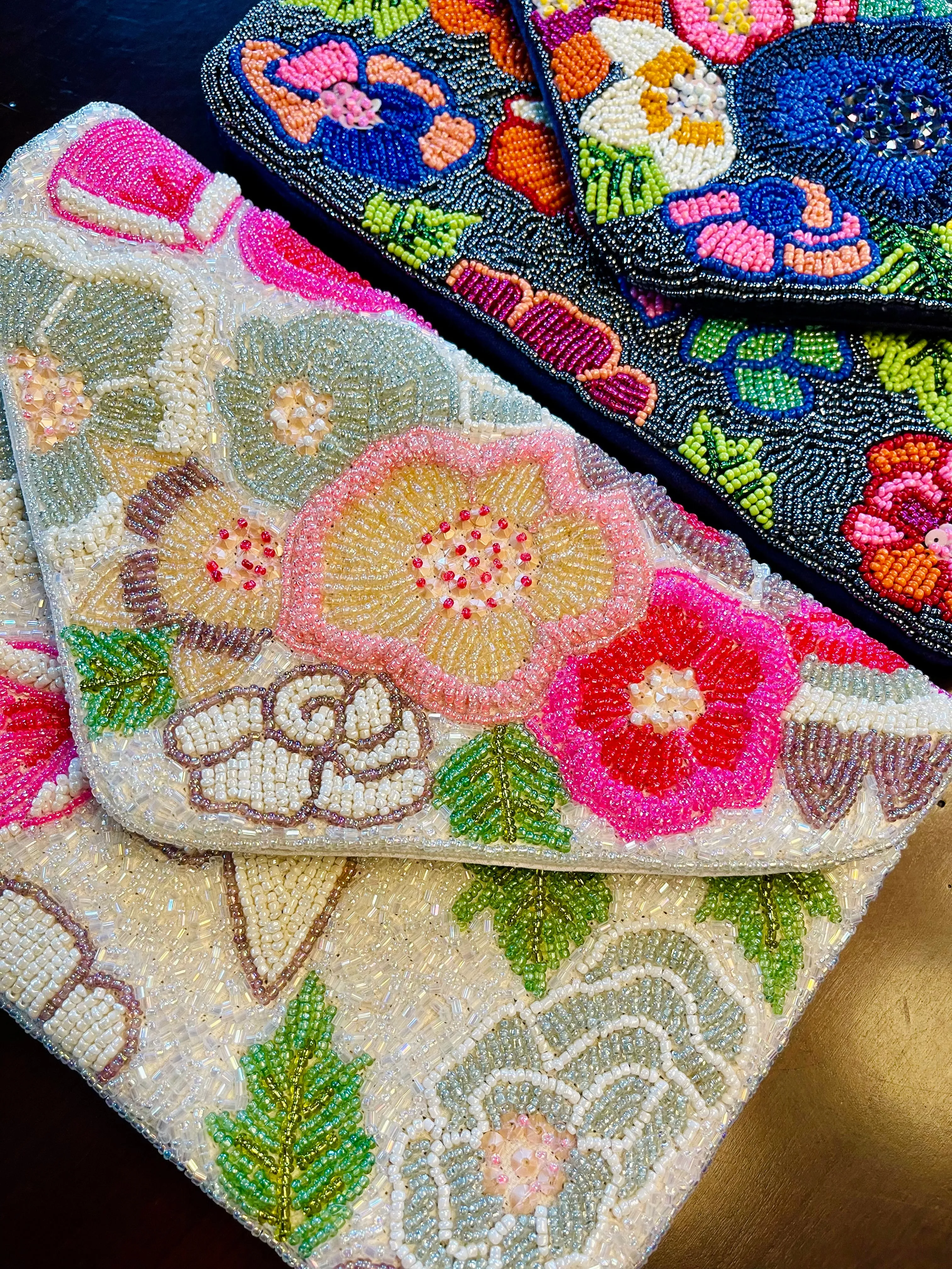 Pastel Roses Floral Beaded Clutch