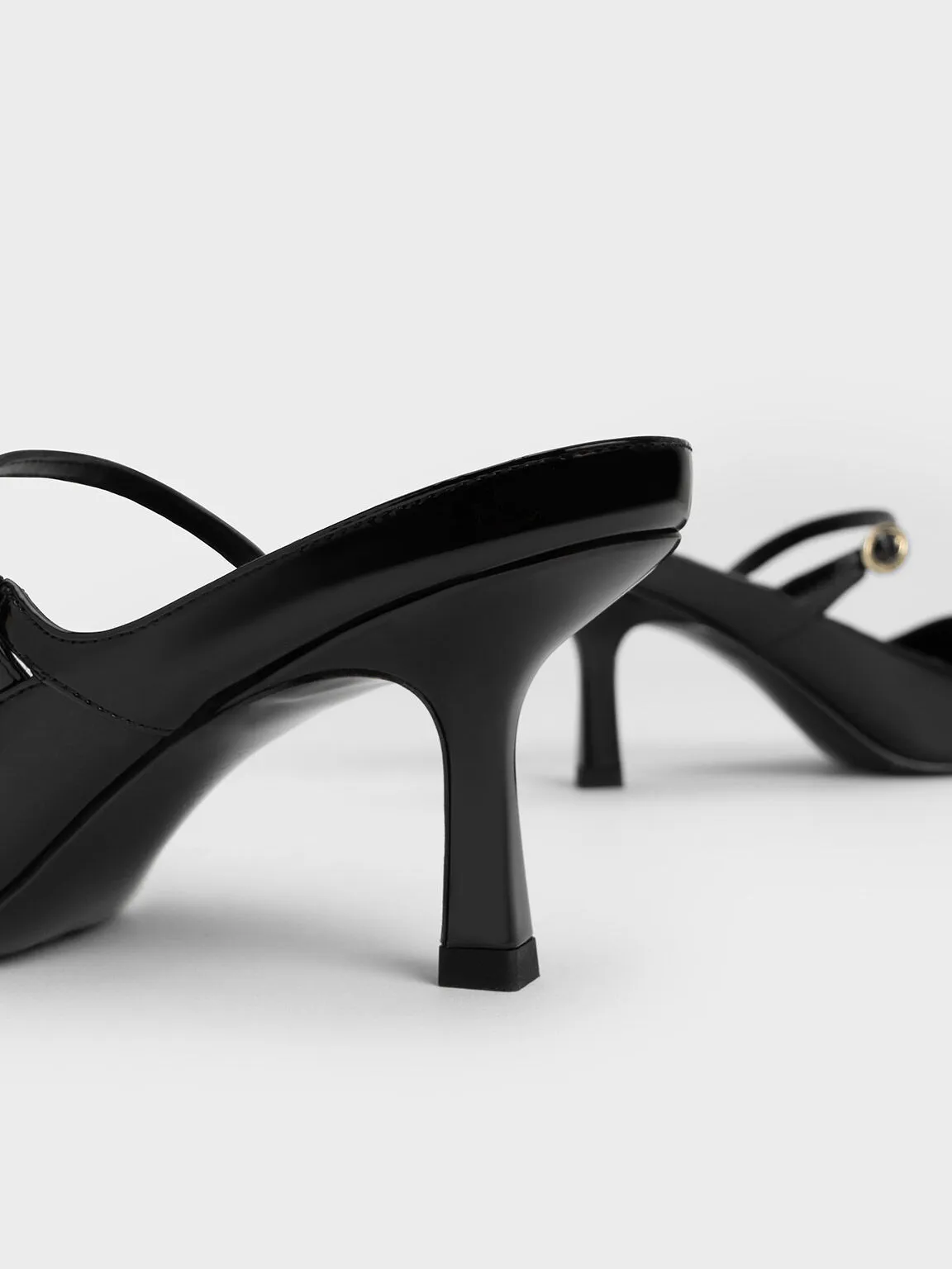 Patent Mary Jane Heeled Mules - Black Patent