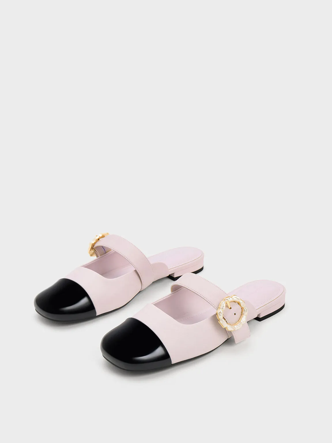 Patent Pearl Buckle Mary Jane Mules - Lilac