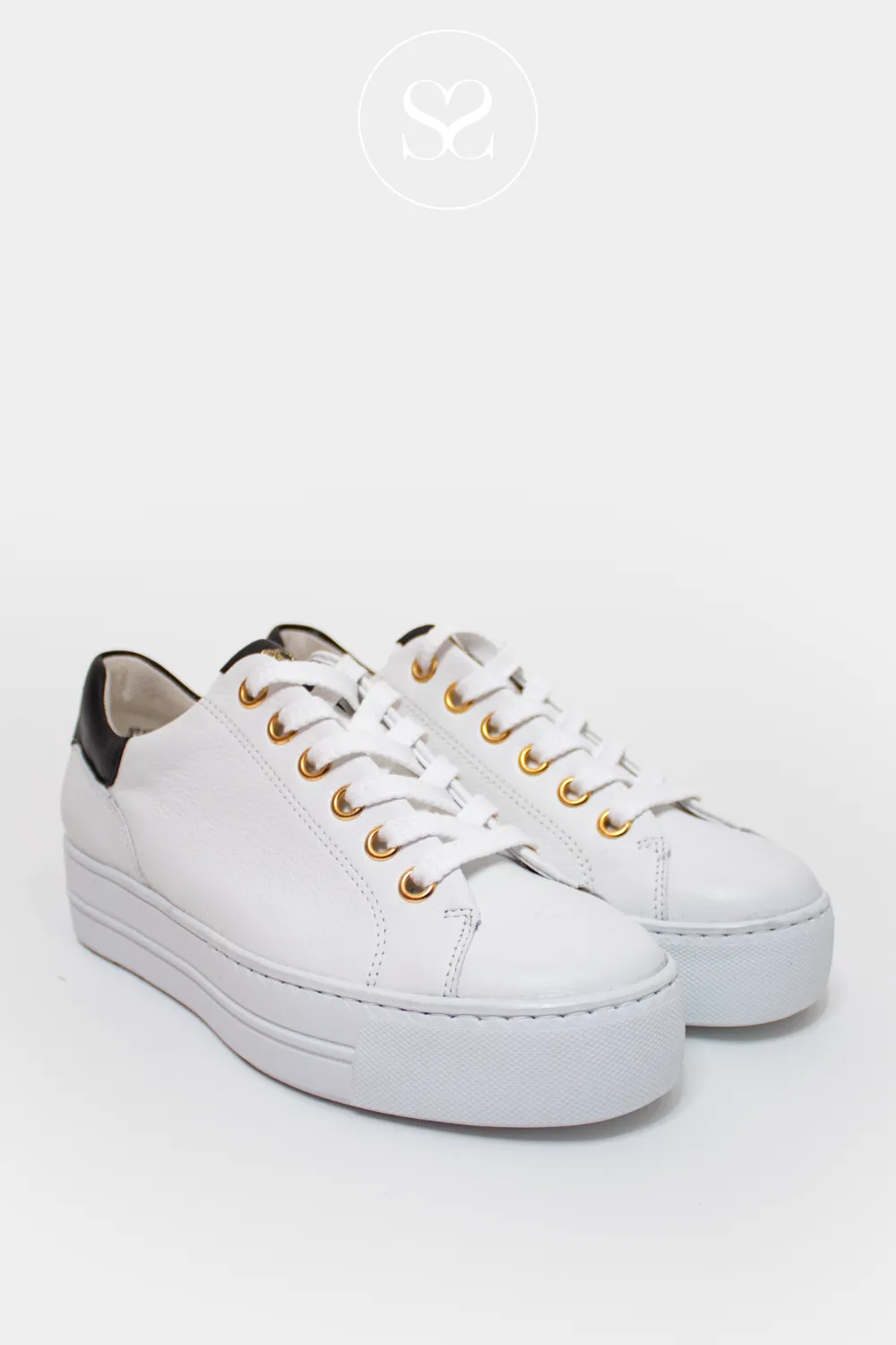 PAUL GREEN 5320 WHITE/BLACK PLATFORM TRAINERS