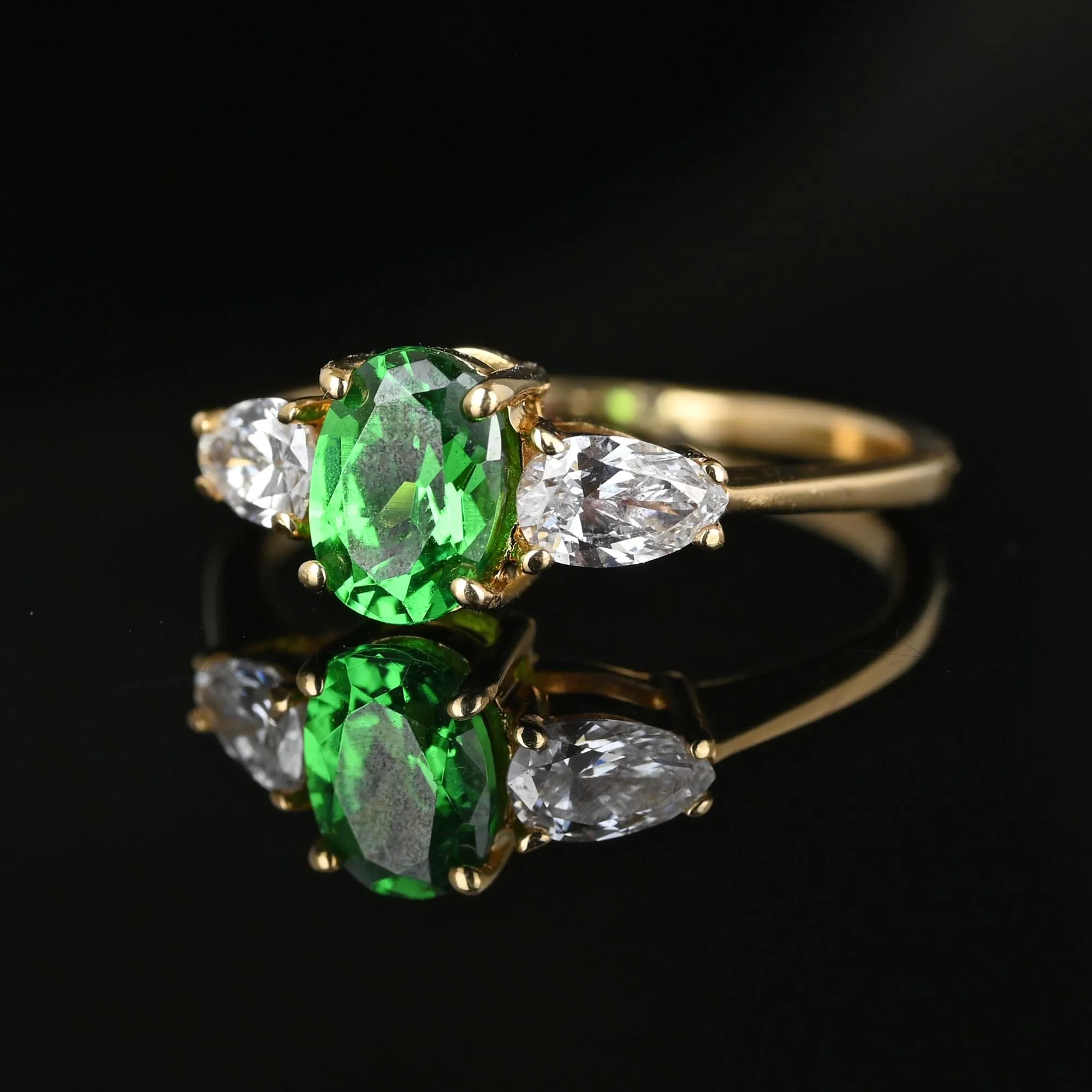 Pear Moissanite Tsavorite Green Garnet Ring in 14K Gold