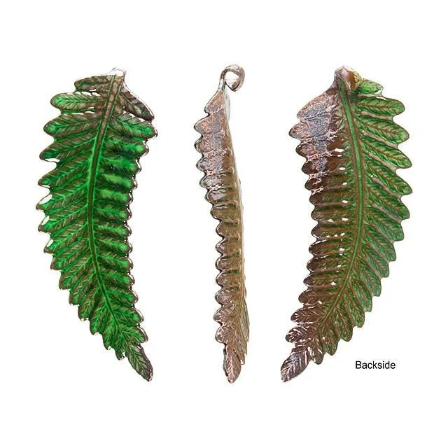 Pendant, Fern Leaf 65x24mm, Enameled Brass Emerald Green, by Gardanne Beads (1 Piece)