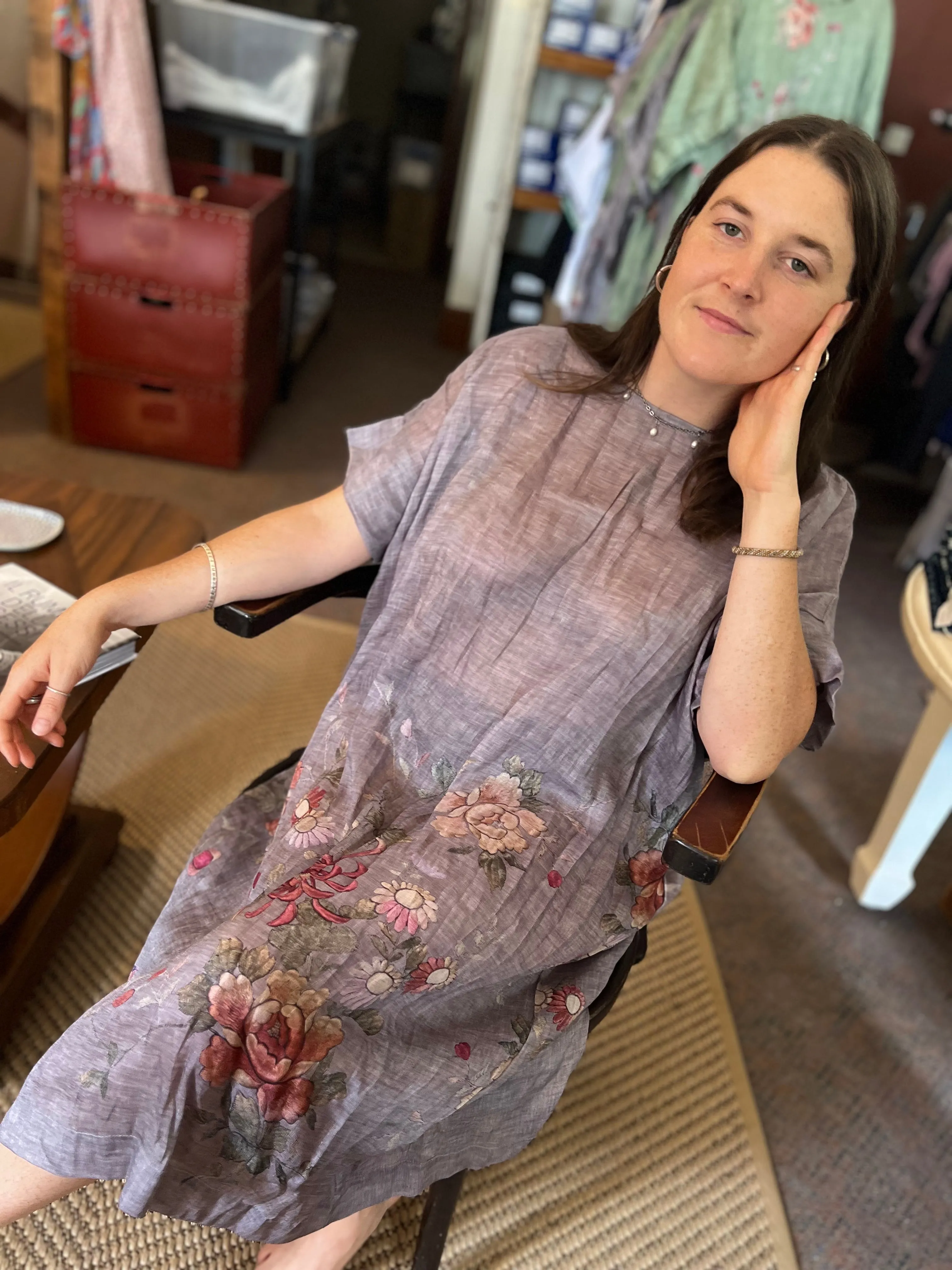 Peony Tunic/Dress Floral Print - Grey