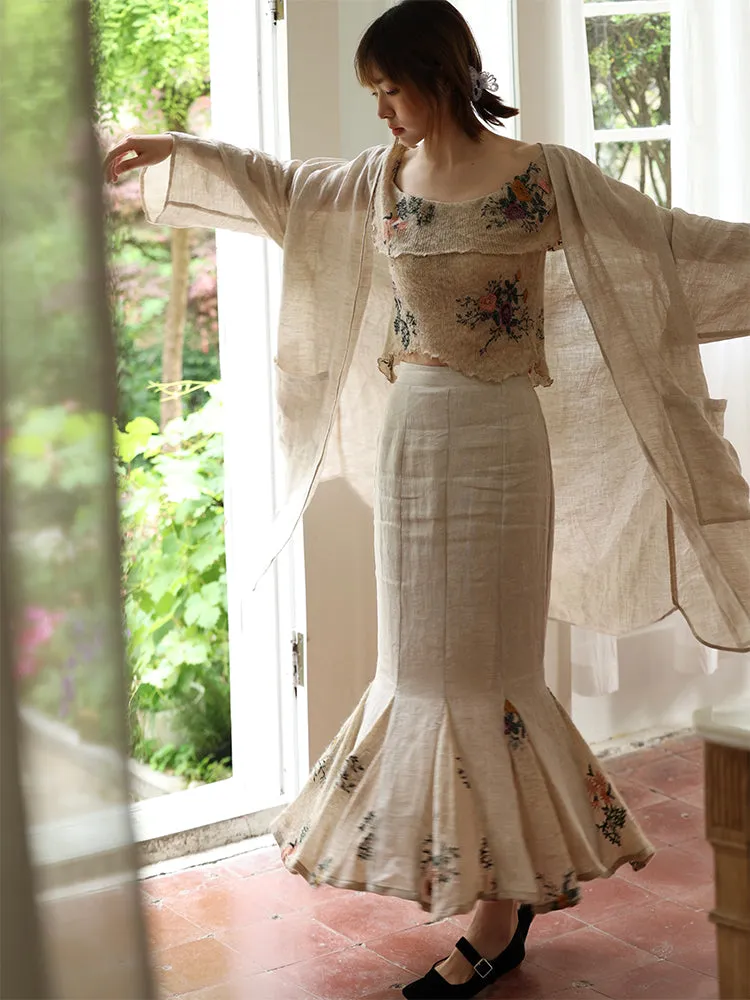 Petal Sheer Long Natural Cardigan
