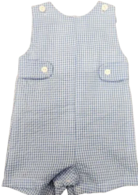 PETIT AMI BLUE CHECK SEERSUCKER ROMPER