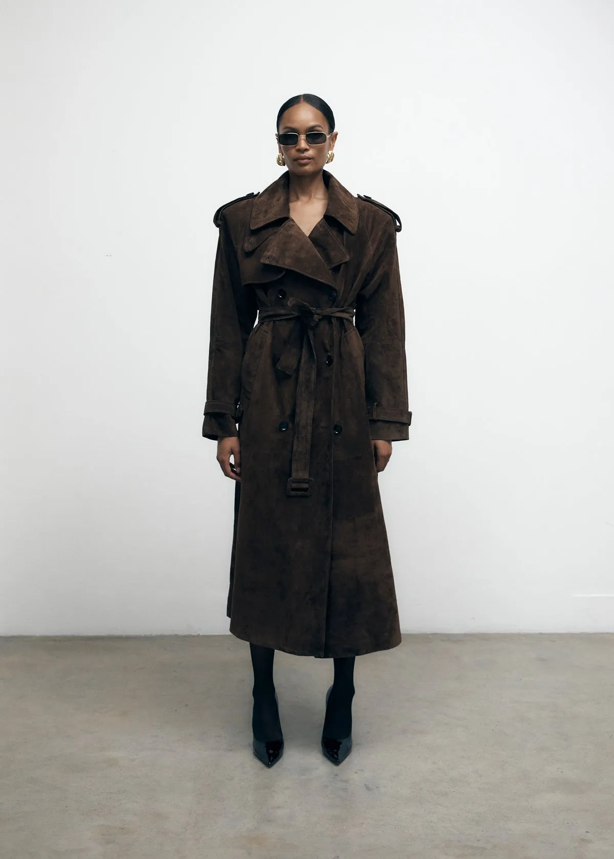 Petite Brown Suede Trench Coat