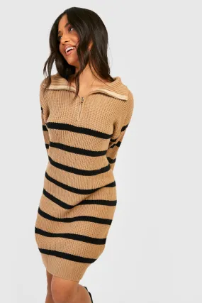 Petite Half Zip Striped Sweater Dress