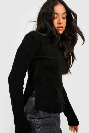 Petite High Neck Rib Knit Sweater