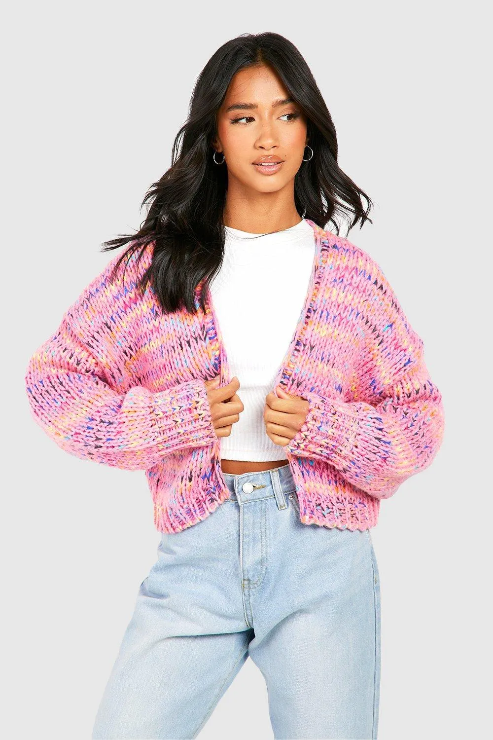 Petite Premium Chunky Multicolored Cardigan