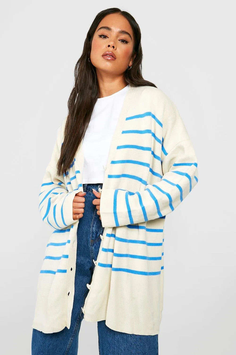 Petite Striped Oversized Cardigan