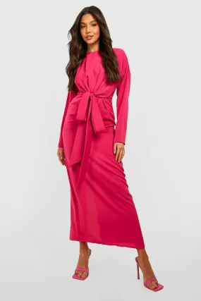 Petite Wrap Tie Waist Satin Maxi Dress