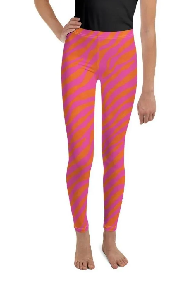 Pink & Orange Zebra Youth Leggings