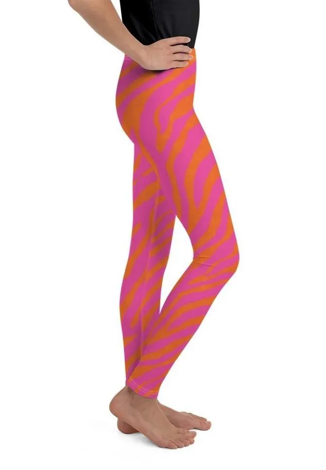 Pink & Orange Zebra Youth Leggings