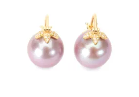 Pink floating pearl earrings