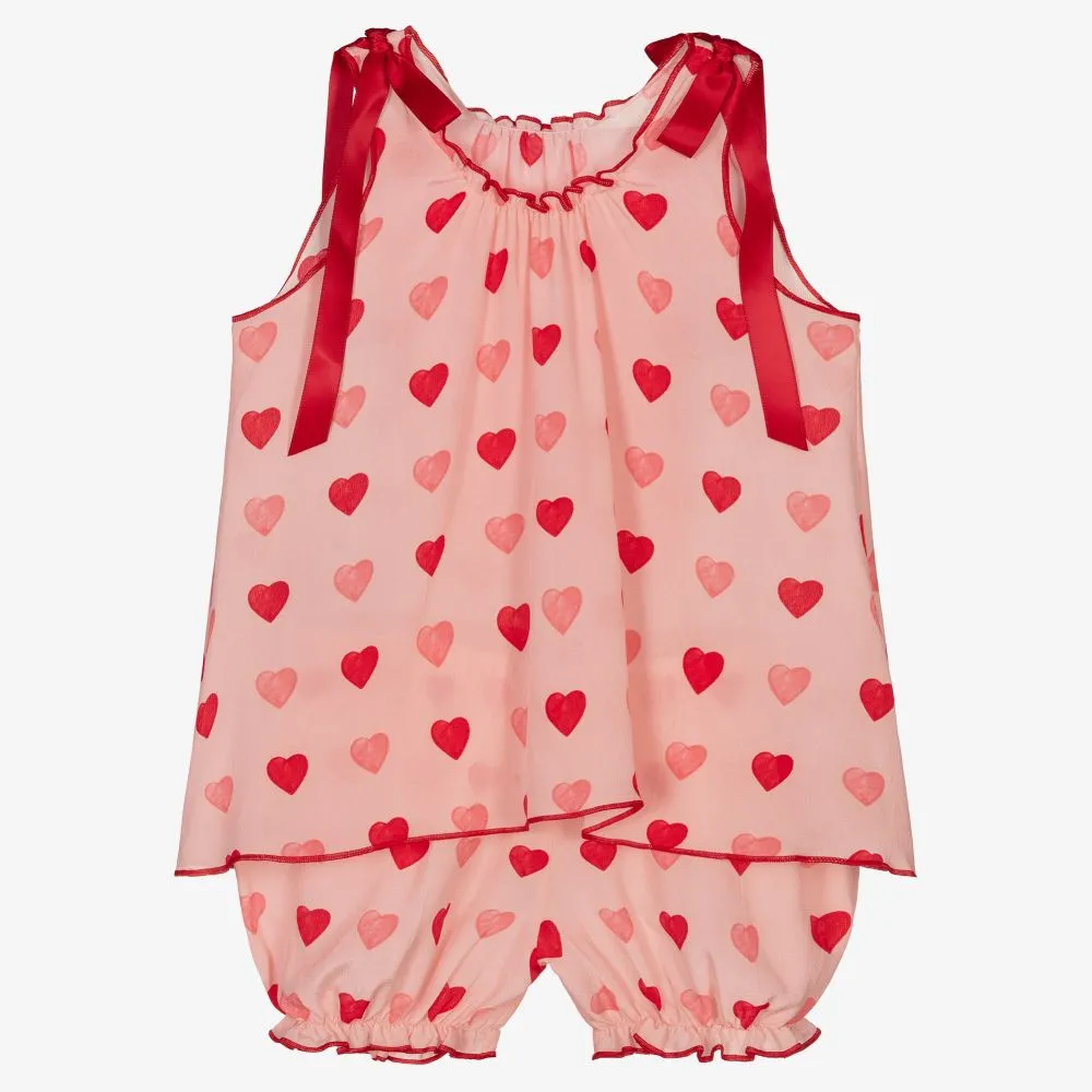 Pink Hearts Silk Pyjamas