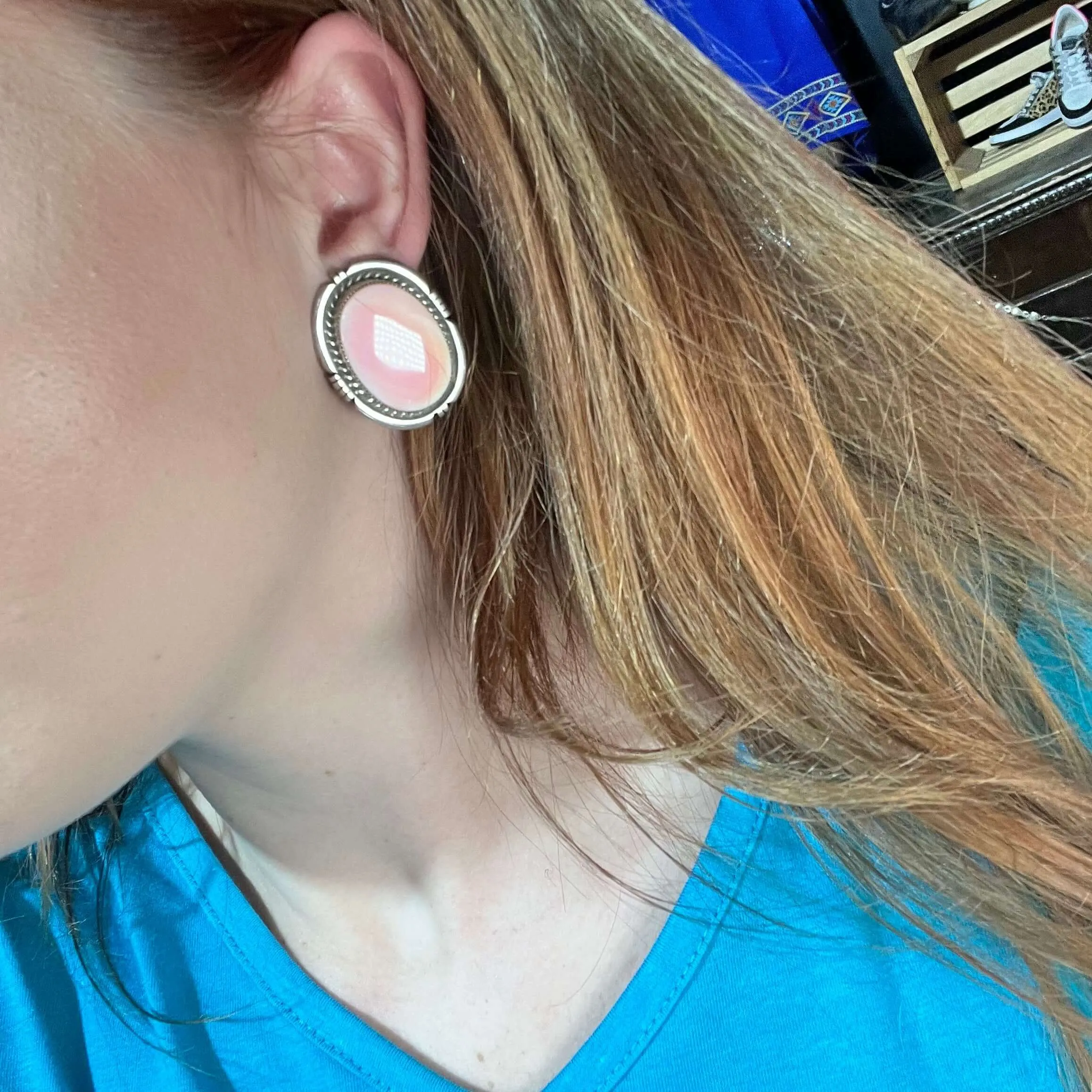 Pink Large Oval Pink Conch Genuine Earring