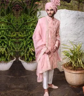 Pink rawsilk Sherwani Set