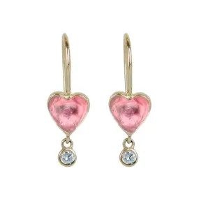 Pink Tourmaline Byrdie Heart Earrings with Diamond Drop