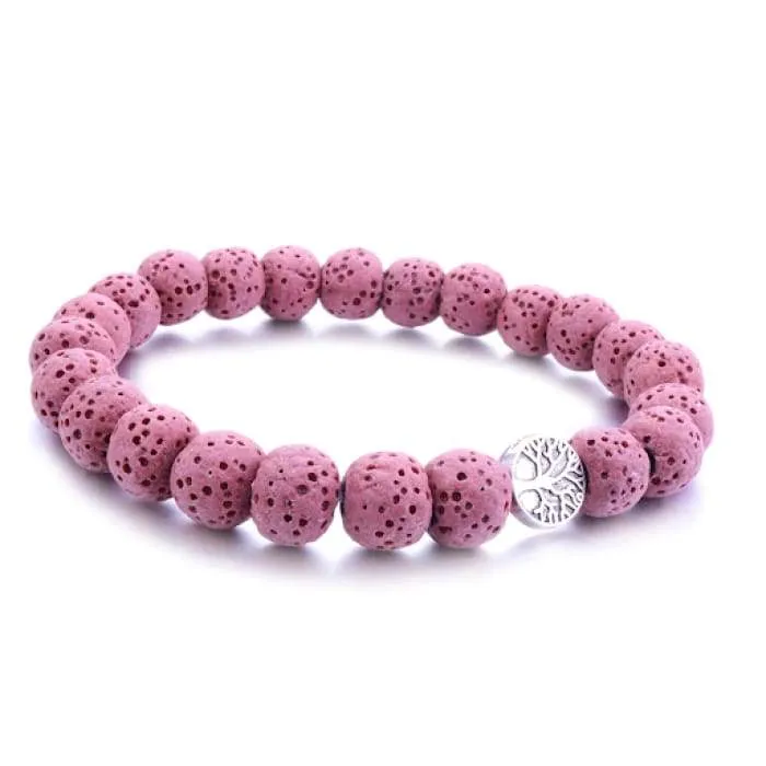 Pink Tree Of Life Lava Stone Essential Oil Bracelet