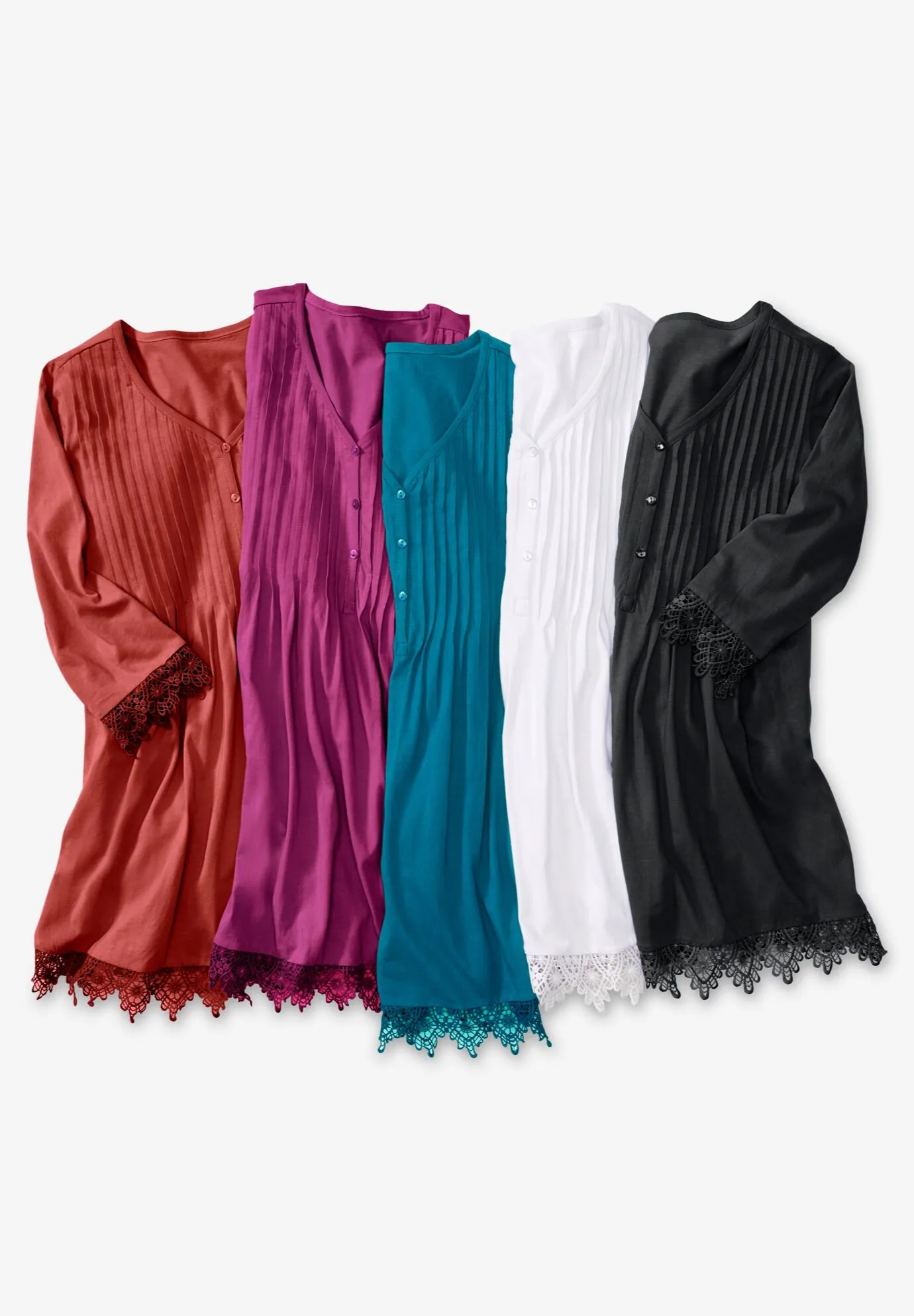 Pintuck Henley Crochet Trim Tunic
