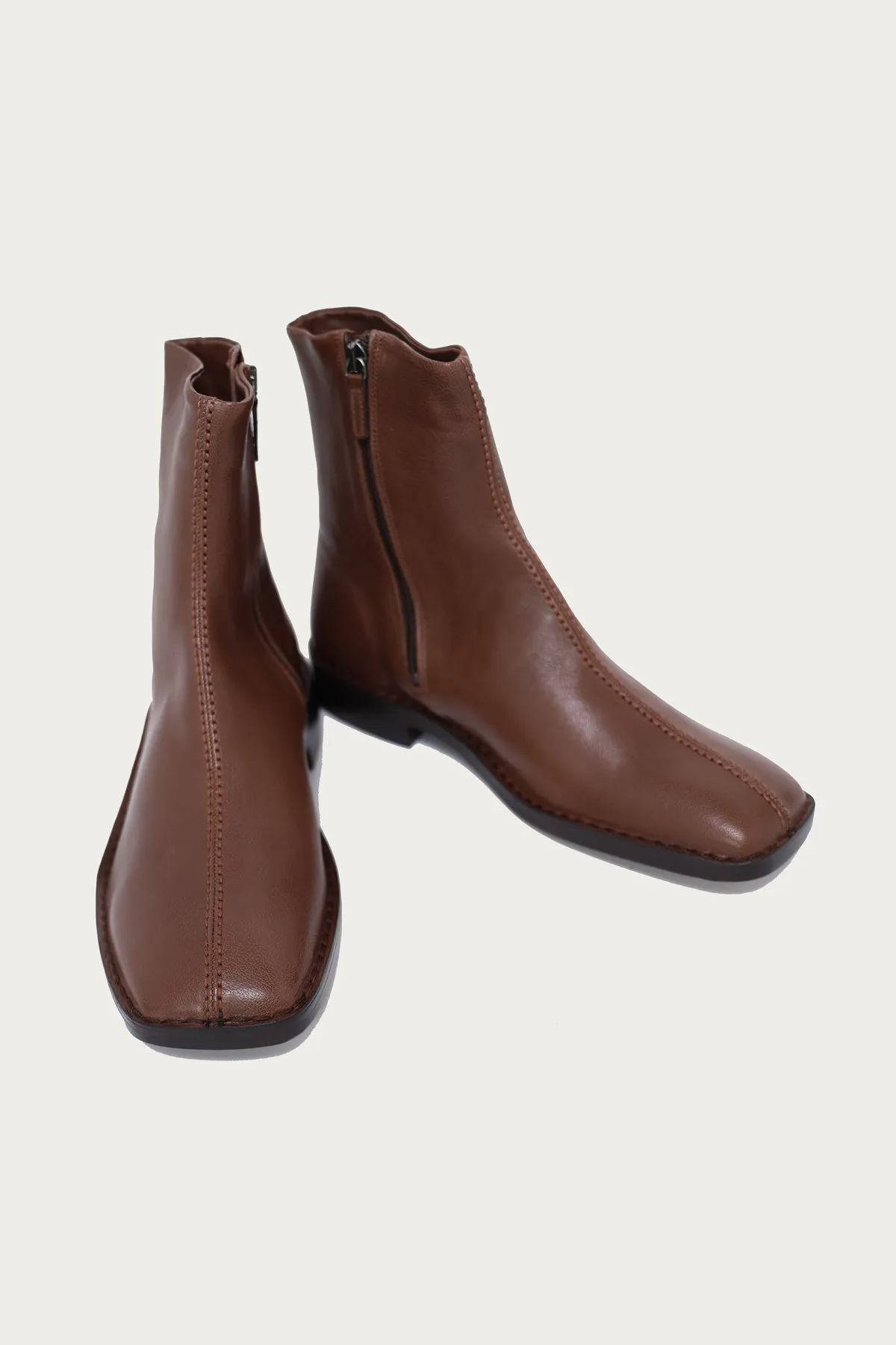 Piped Zipped Boots - Shiitake