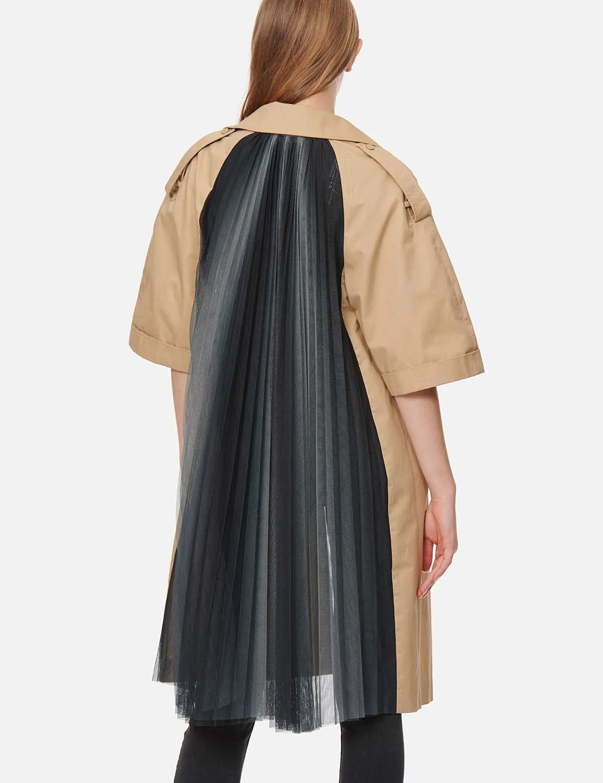 Pleated-Mesh Panelled Trench Jacket