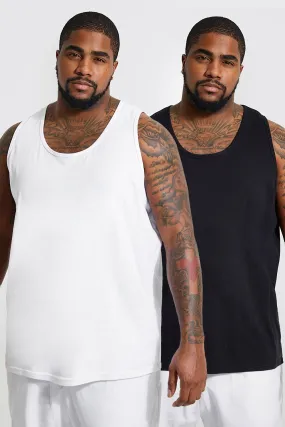 Plus 2 Pack Basic Vest | boohooMAN UK