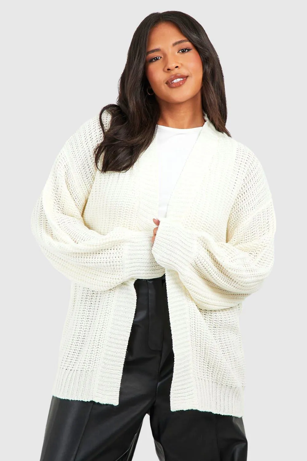 Plus Chunky Soft Knit Edge To Edge Cardigan