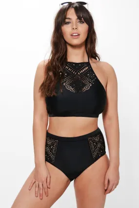 Plus  Crochet Insert High Waist Bikini
