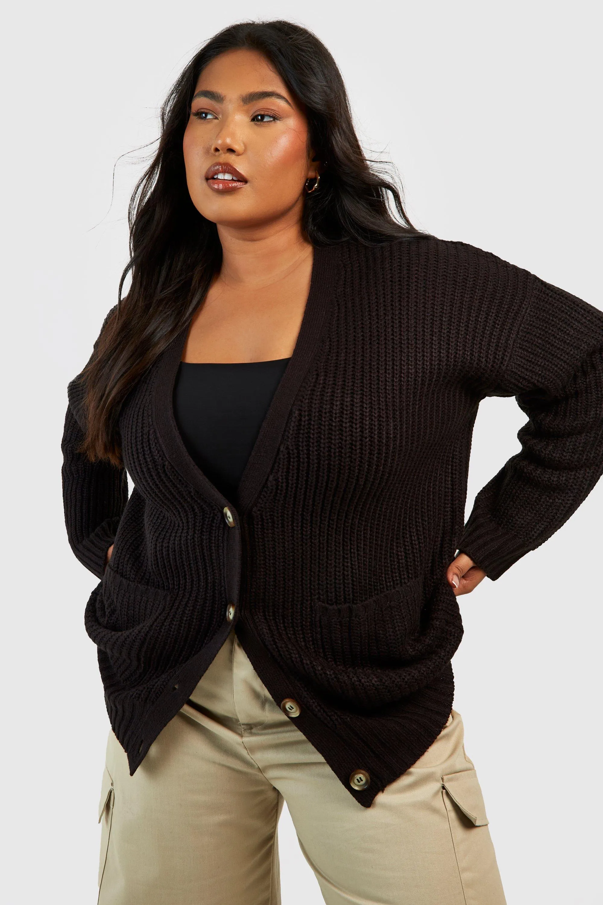 Plus Fisherman Button Through Cardigan