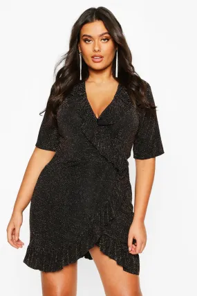 Plus Glitter Shimmer Ruffle Wrap Dress