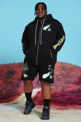 Plus Graphic Zip Hooded Short Tracksuit