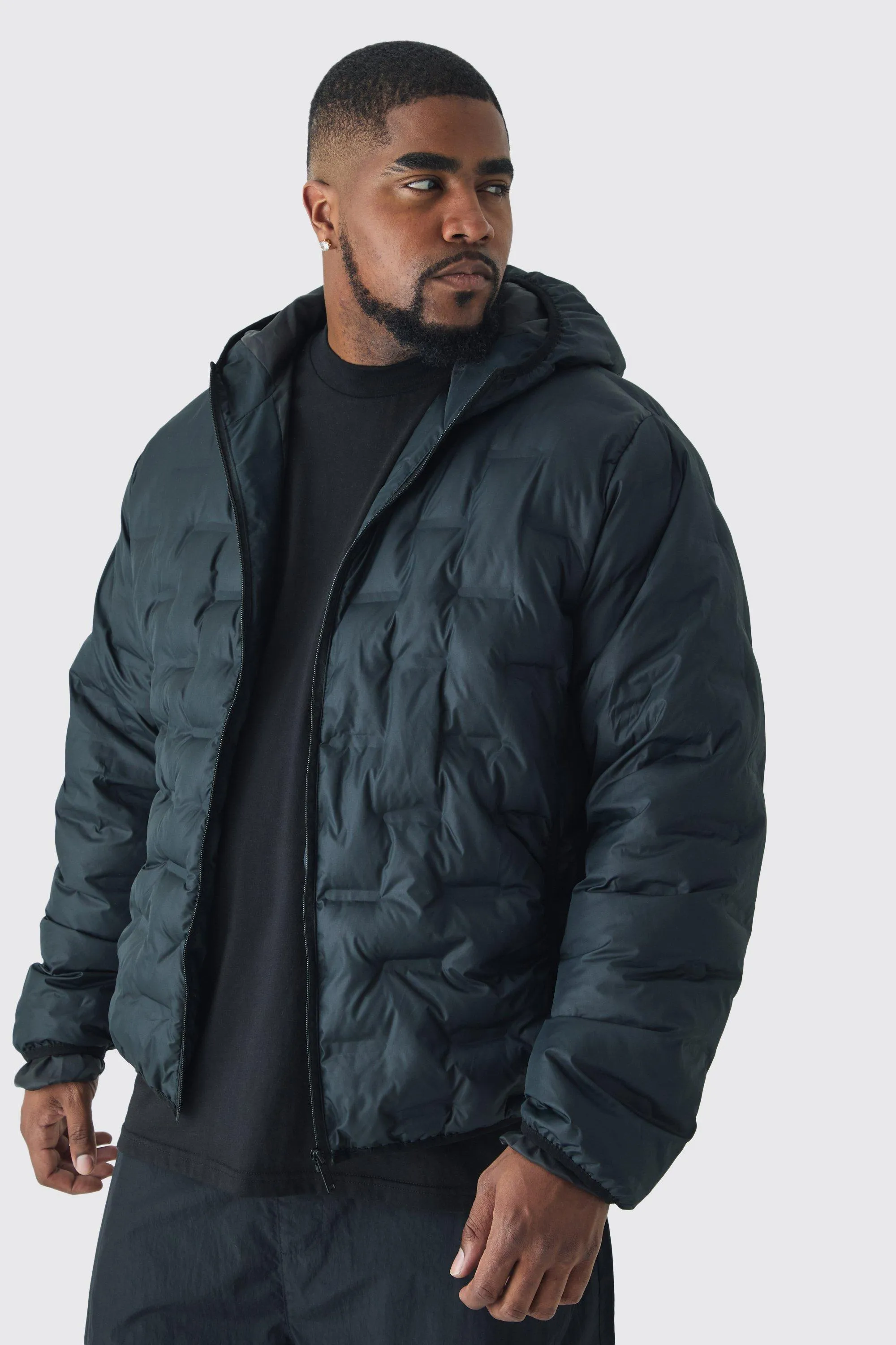 Plus Hooded Heat Seal Quilted Jacket In Black