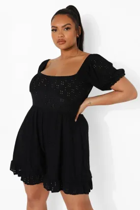 Plus Jersey Eyelet Puff Sleeve Romper