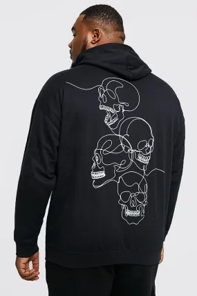 Plus Line Drawing Skull Print Hoodie