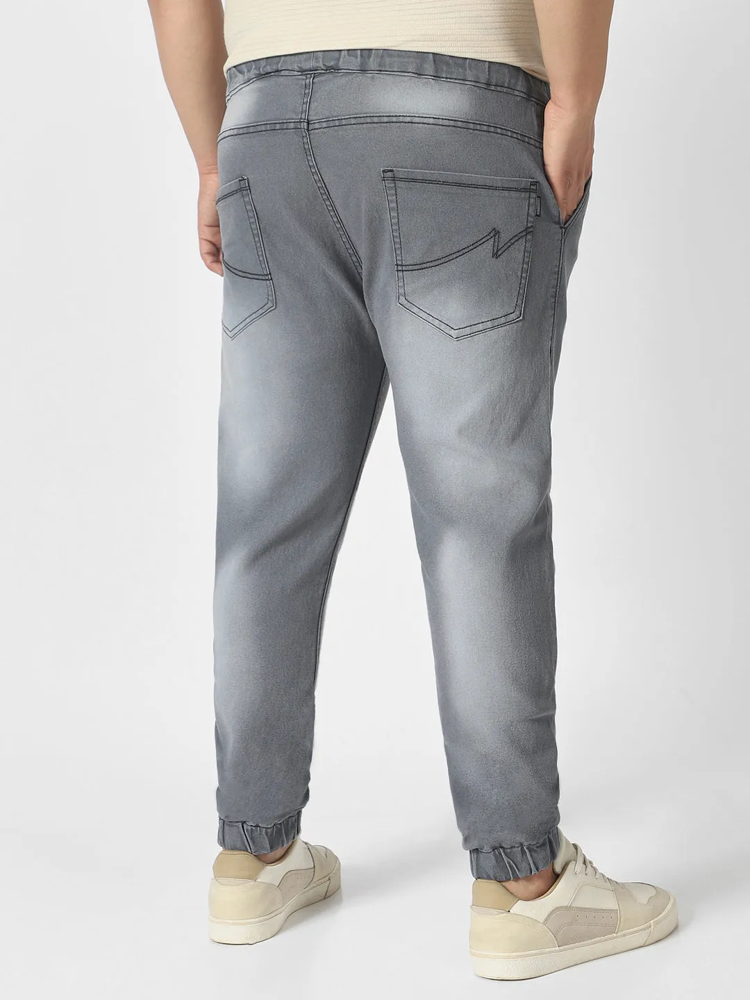 Plus Men's Grey Regular Fit Jogger Jeans Stretch