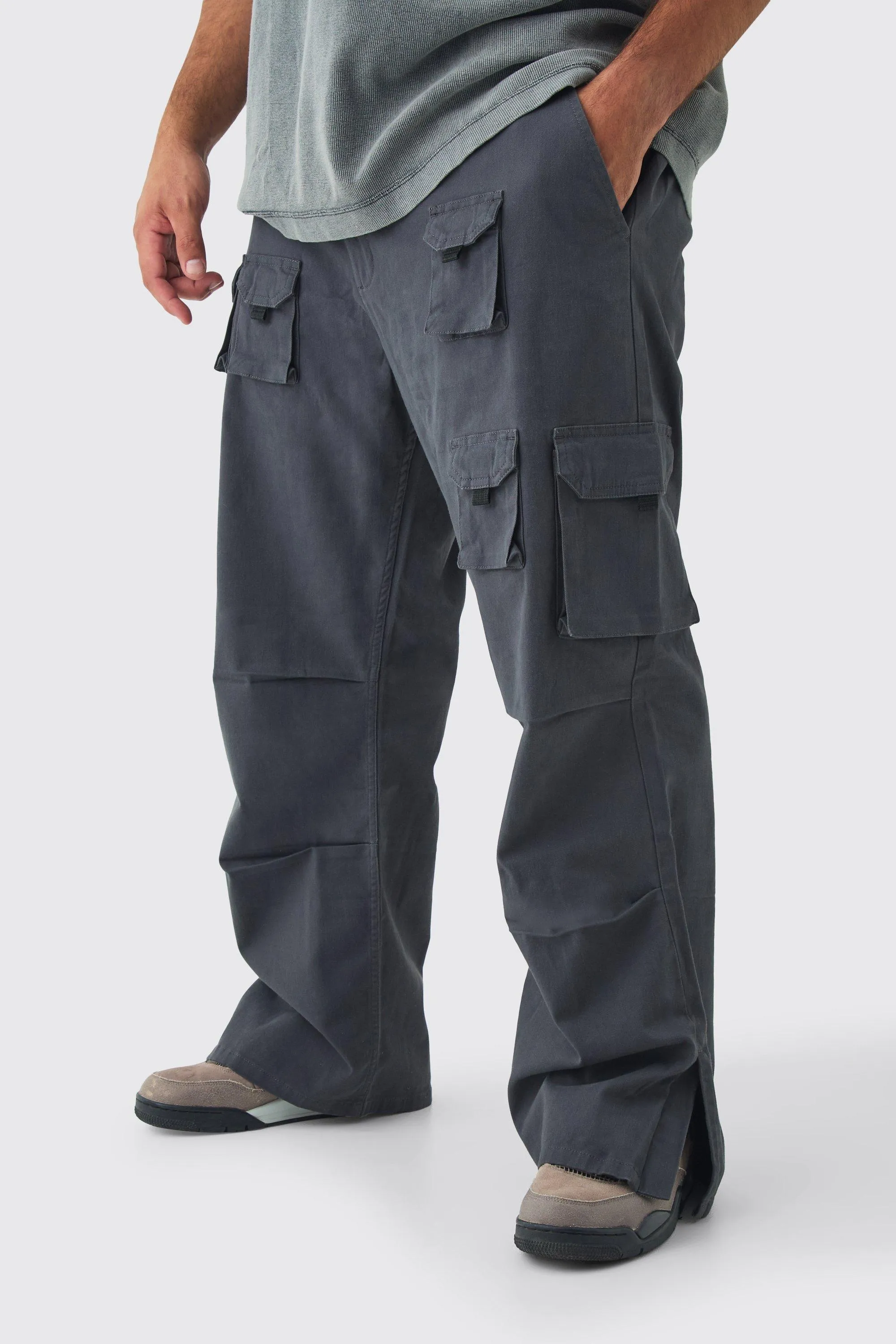 Plus Multi Split Hem Relaxed Fit Cargo Pants