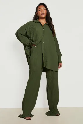 Plus Plisse Paperbag Wide Leg Pants