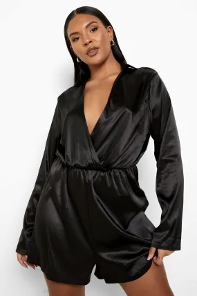 Plus Satin Collar Romper