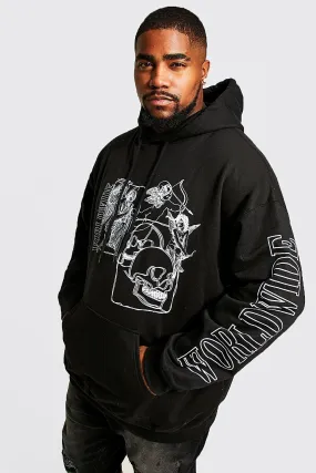 Plus Statue Skull Print Hoodie