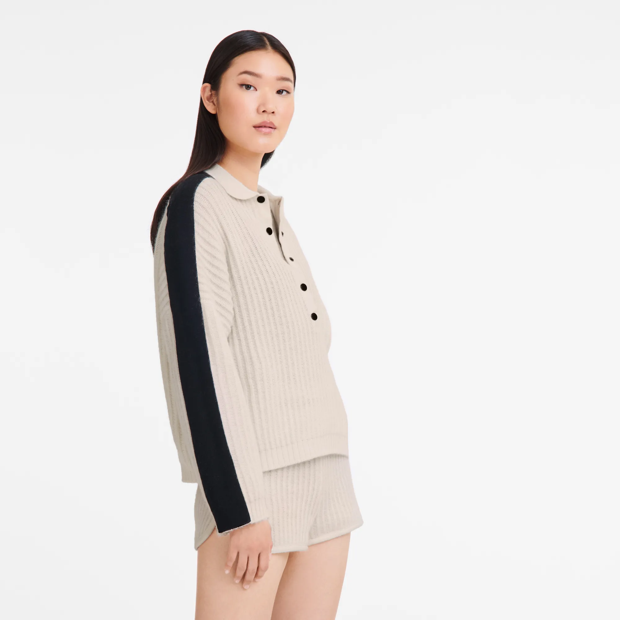 Polo collar jumper Ecru - Knit